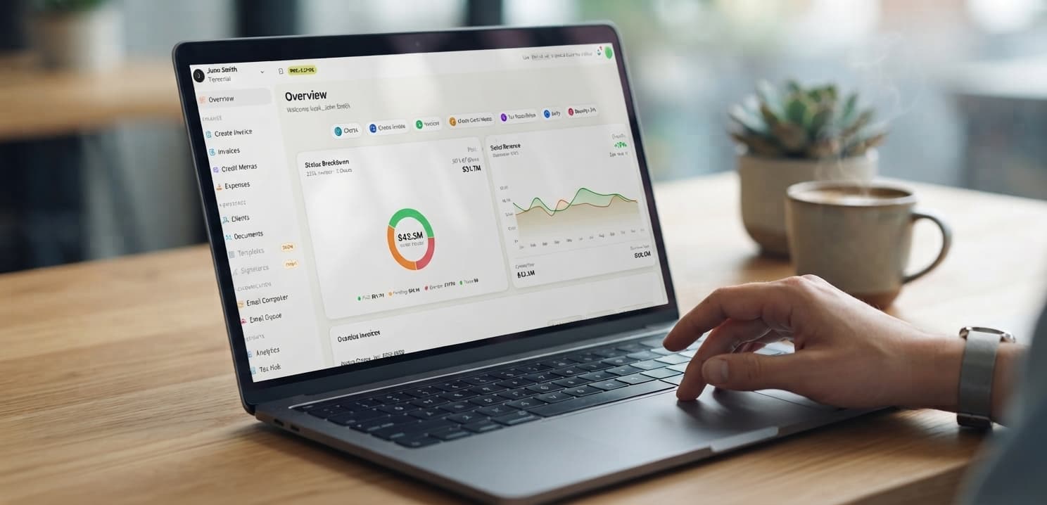 Invoice workspace with client and payment records