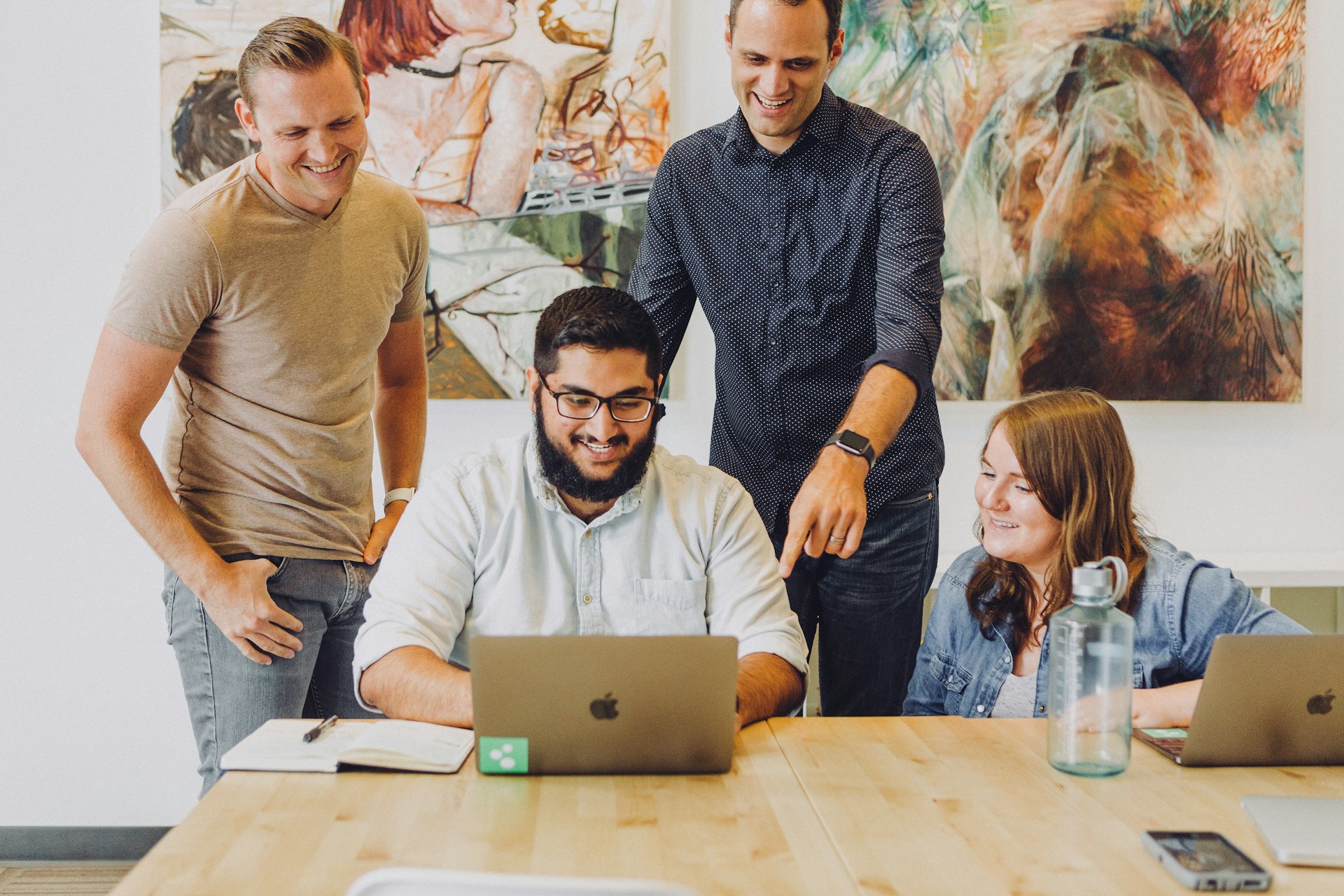 Team reviewing business reports